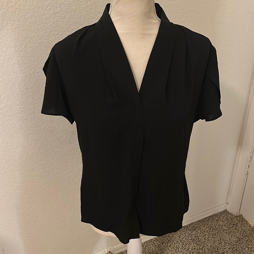 Calvin Klein Black Fitted Notched Collar Blouse